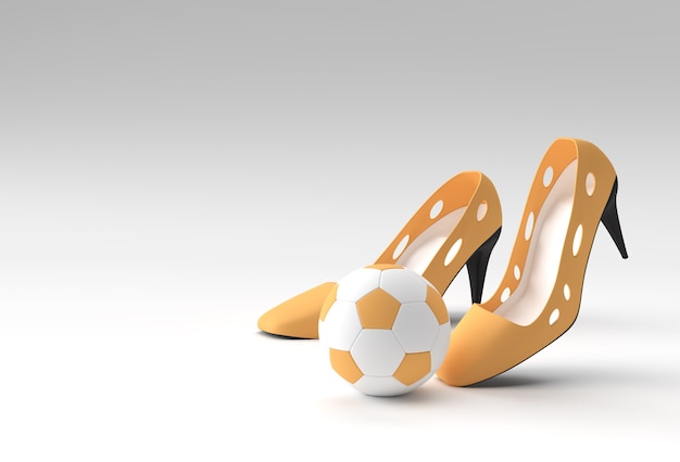 Render 3D Scarpe da donna classiche alla moda con il calcio in alte colline su uno sfondo colorato