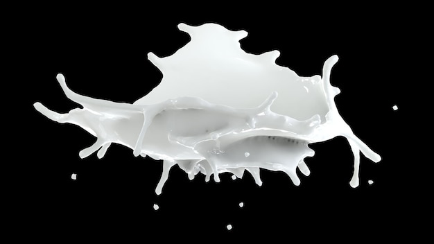 Render 3D Splash di latte bianco