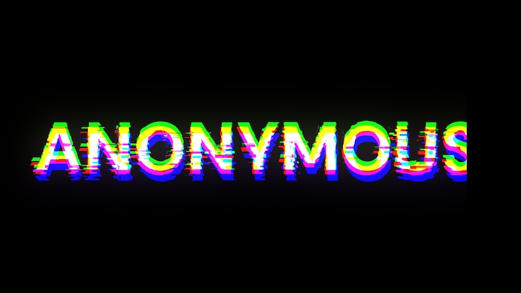 Photo render 3d teks anonim dengan efek layar dari glitch teknologi