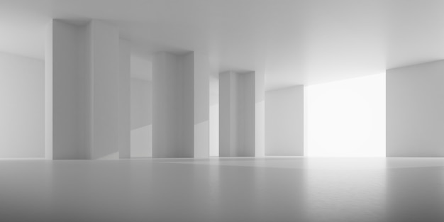 render della stanza di cemento vuota con ombra sul muro.