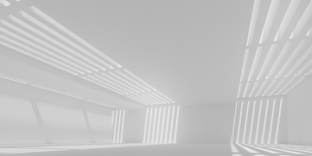 render della stanza di cemento vuota con ombra sul muro.