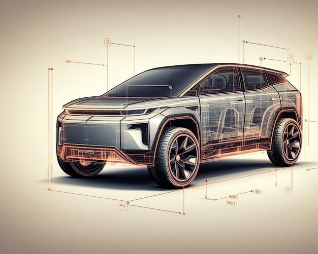 render design moderno di 4x4 ev ibrido suv veicolo intelligente auto schemi di alimentazione illustrazione