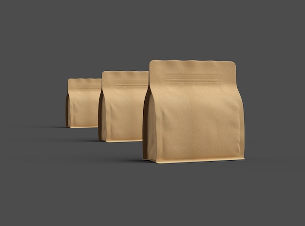 Render di un imballaggio quadrato di carta doypack con una cerniera su uno sfondo scuro