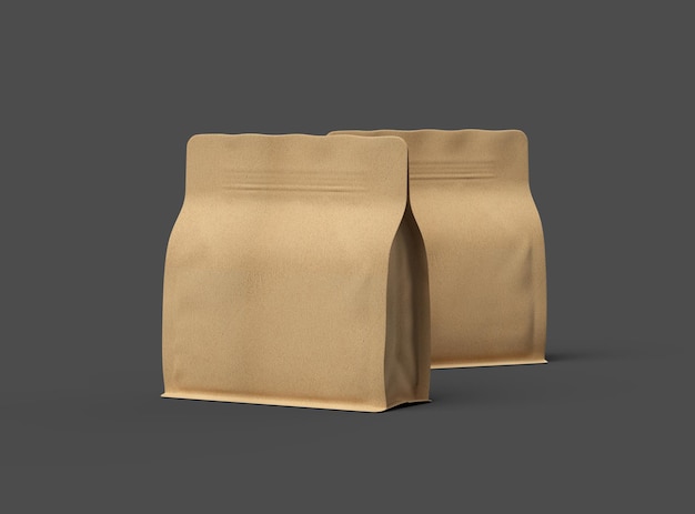 Render di un imballaggio quadrato di carta doypack con una cerniera su uno sfondo scuro
