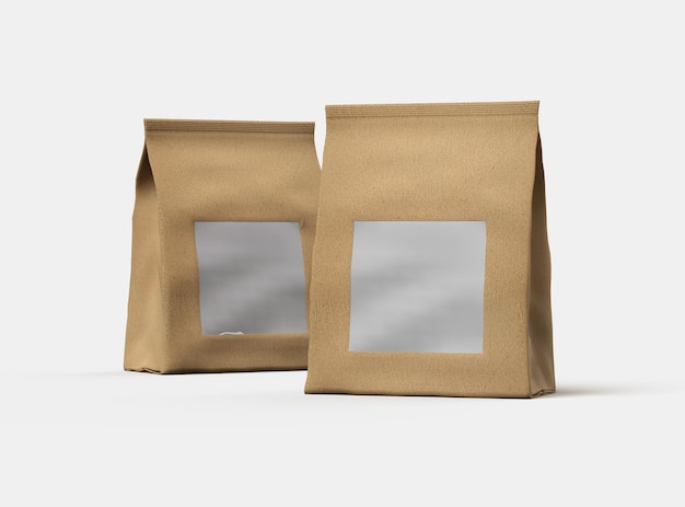 Render di un pacchetto di carta con un buco di finestra quadrato su uno sfondo chiaro