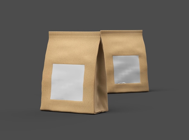 Render di un pacchetto di carta con un buco di finestra quadrato su uno sfondo scuro