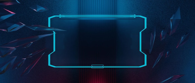 Render ilustrasi 3D teknologi futuristik cyberpunk menampilkan game scifi panggung alas latar belakang banner gamer tanda cahaya neon dudukan podium untuk produk
