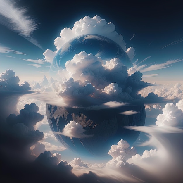 Rendering 3 d astratto sfondo astratto spazio concettuale pianeta con nuvole