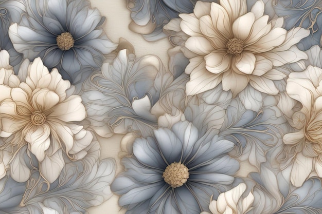 Rendering 3 d di fiori di marmo bianco e beige