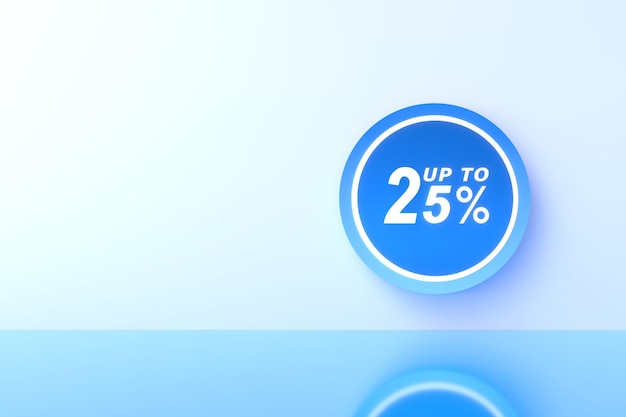 Rendering 3D 25% di sconto con spazio libero per inviare messaggi di testo su sfondo blu pastello Offerta speciale 25 Tag di sconto Super offerta di vendita e best seller