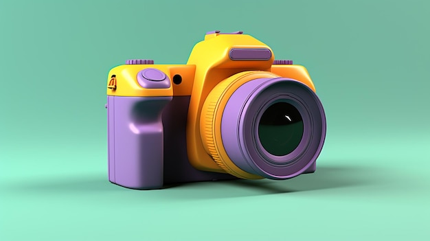 Rendering 3D a colori della fotocamera SLR su un'illustrazione a colori