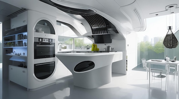 Rendering 3d ad alta tecnologia Cucina futuristica e design moderno della cucina