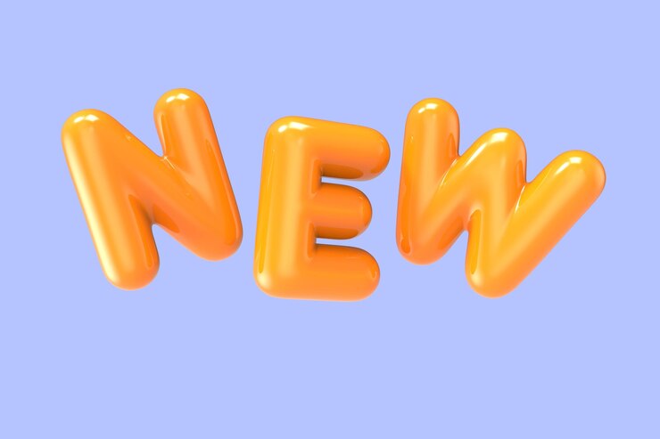 Foto rendering 3d arancione nuova frase a palloncino in lamina su sfondo viola