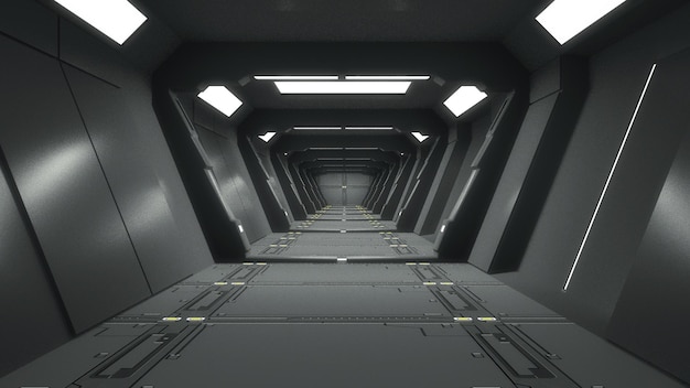 rendering 3d Architettura futuristica del corridoio interno