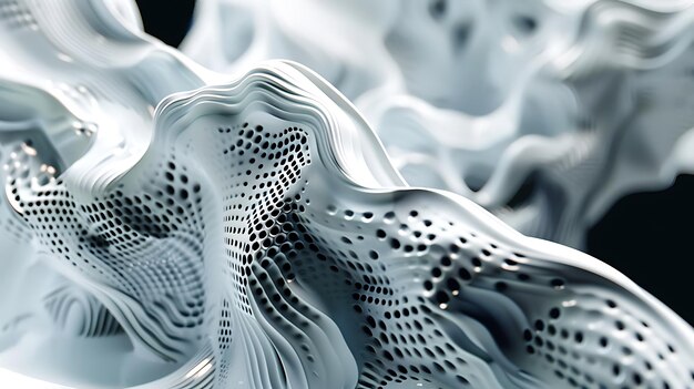 Rendering 3D astratto bianco di una superficie ondulata con molti piccoli fori Struttura organica futuristica