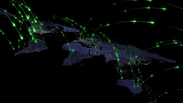 Rendering 3D astratto della rete mondiale Internet e del concetto di connessione globale