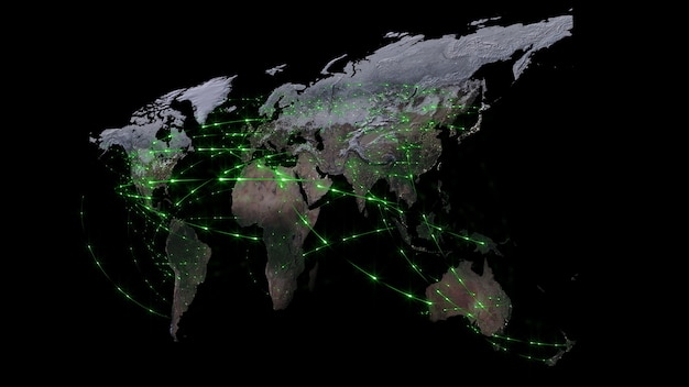 Rendering 3D astratto della rete mondiale Internet e del concetto di connessione globale