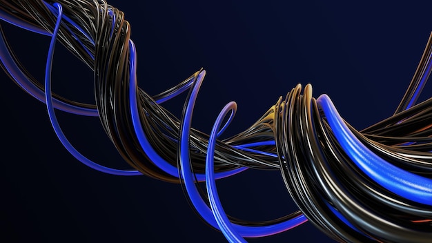 Rendering 3d astratto di linee di tubi ondulate lucide sullo sfondo, forma dinamica minima