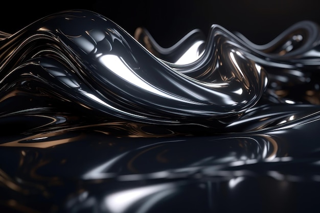 Rendering 3d astratto onda curva organica metallica riflettente lucida in movimento AI generato