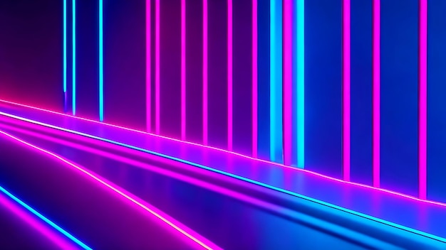 rendering 3d Astratto sfondo neon minimo linea neon blu rosa