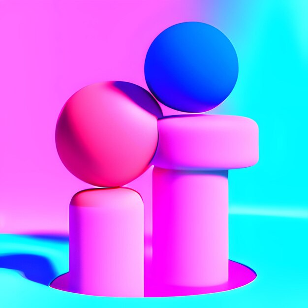 Rendering 3D astratto sullo sfondo di neon minimo rosa blu