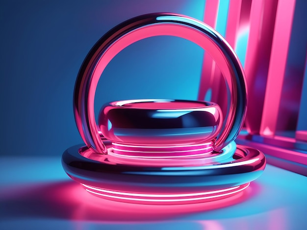 Rendering 3D astratto sullo sfondo neon minimo rosa blu Ai Generare