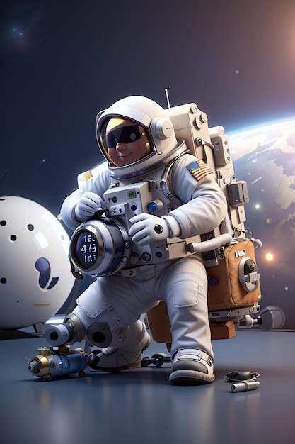 Rendering 3d astronauta astronauta con sveglia disegno di illustrazione 3d