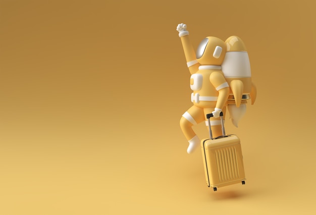 Rendering 3D Astronauta in volo con borsa da viaggio 3d illustration Design.