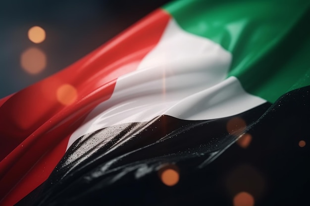 Rendering 3D Bandiera minimalista degli Emirati Arabi Uniti sfondo bokeh con simbolo minimalista IA generativa