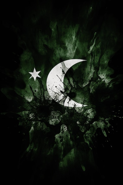 Rendering 3D Bandiera minimalista del Pakistan sfondo bokeh con simbolo islamico IA generativa