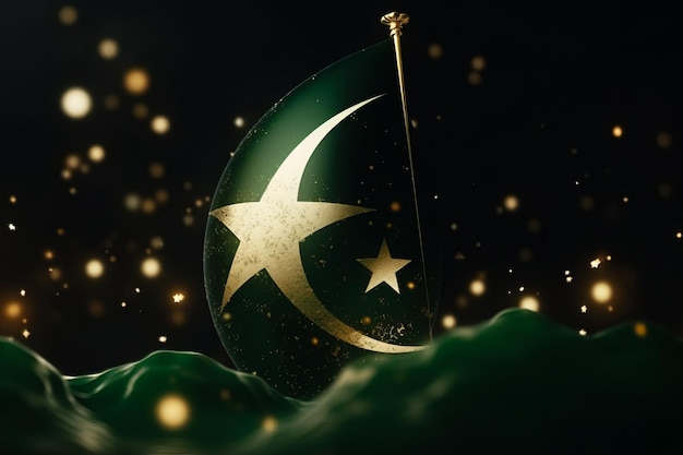 Rendering 3D Bandiera minimalista del Pakistan sfondo bokeh con simbolo islamico IA generativa