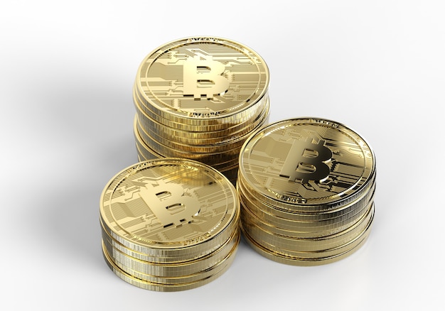 Rendering 3D bitcoin oro o valuta digitale