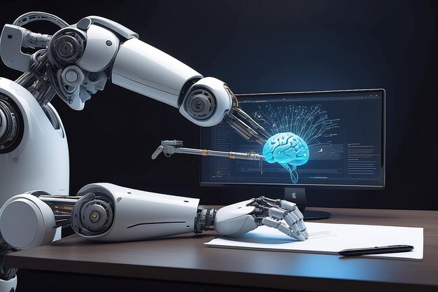 Rendering 3D braccio robot scrittura ai cervello