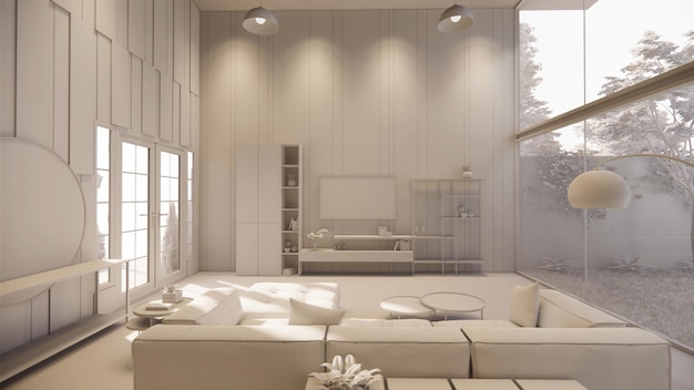 rendering 3d Casa interna moderna spazio abitativo aperto con cucinaLoft style Residence appartamento duplexDecorazione della casa di lusso interior design