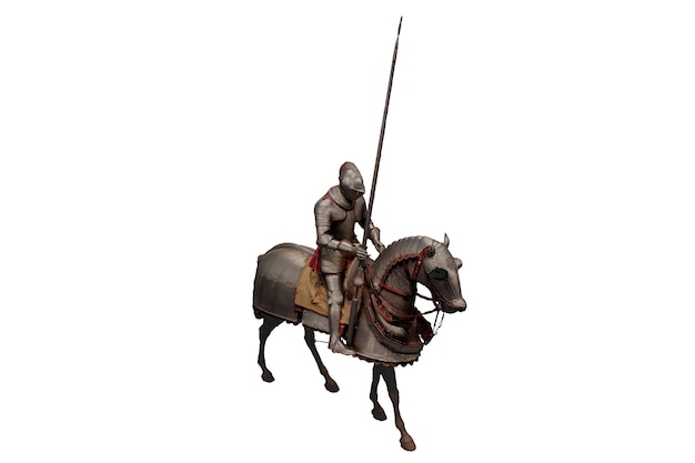Rendering 3d cavallo e antico soldato in armatura