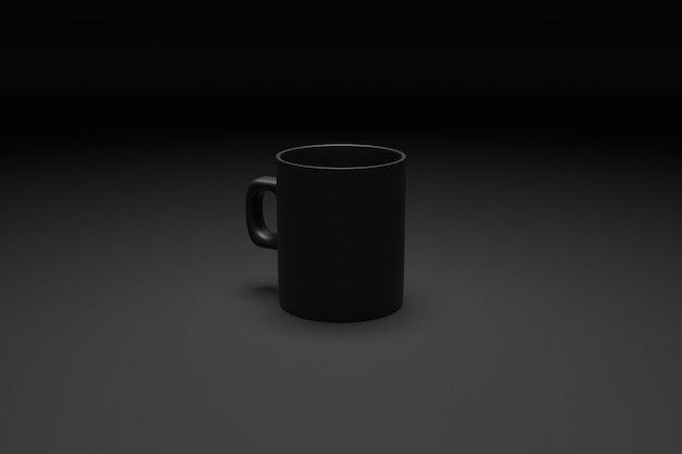 Rendering 3D Close-up del tè nero di medie dimensioni e tazza di caffè su sfondo nero isolato.