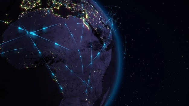 Rendering 3D concetto astratto di rete globale Internet e comunicazioni globali