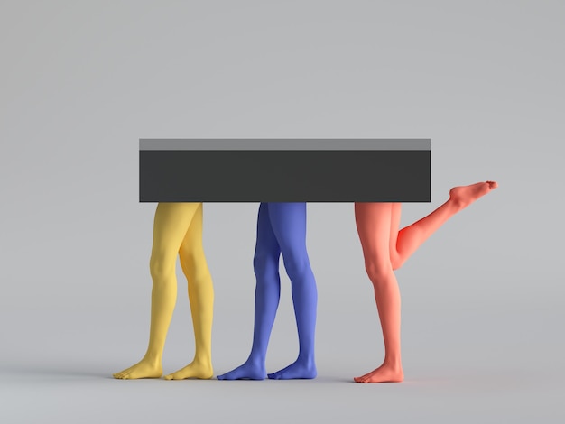 rendering 3d concetto di moda astratto minimale surreale divertente scultura di arte contemporanea Gambe modello umano colorato Vuoto podio tavolo piedistallo piattaforma di visualizzazione del prodotto