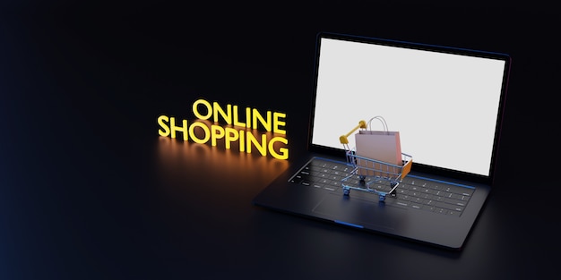 Rendering 3D concetto di shopping online.