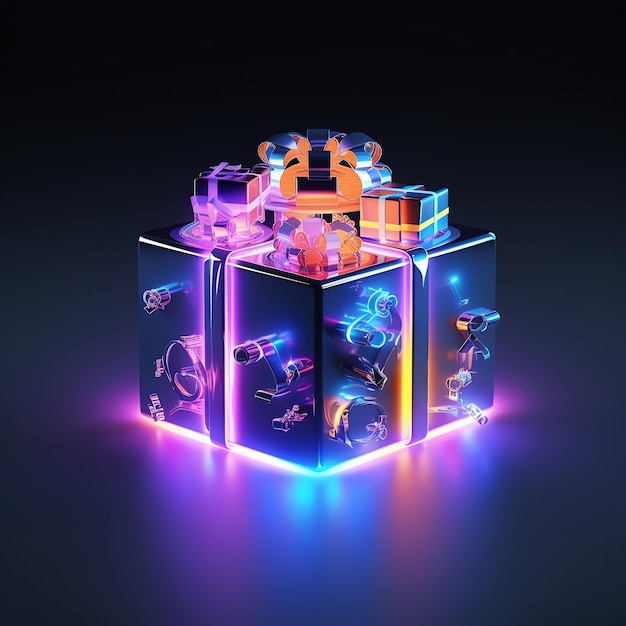 rendering 3d confezione regalo neon natale