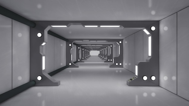 rendering 3d Corridoio futuristico scifi