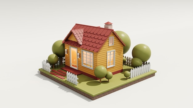 Rendering 3D Cute eco house Casa moderna cartone animato con finestre e porte Concetto di immobile