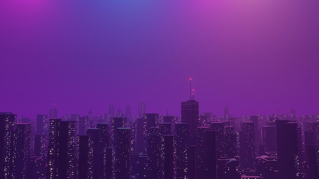 rendering 3D Cyber punk concetto di paesaggio notturno della città Luce incandescente sulla scena oscura Vita notturna Tecnologia