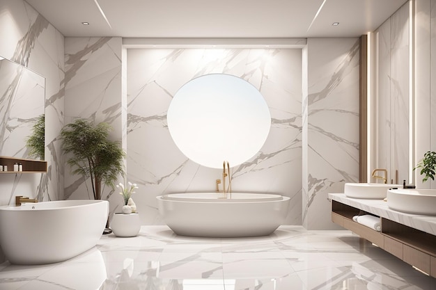 Rendering 3D dal design moderno e WC e bagno con piastrelle in marmo