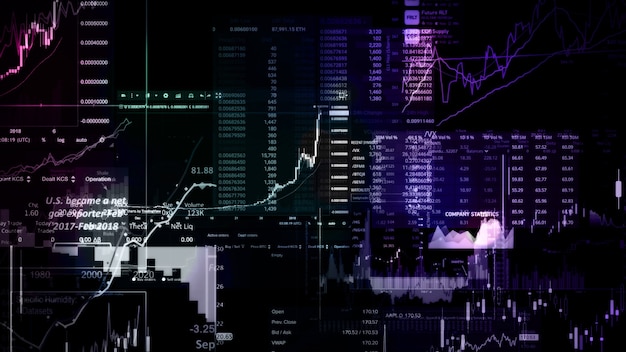 Rendering 3D degli indici azionari nello spazio virtuale Recessione della crescita economica