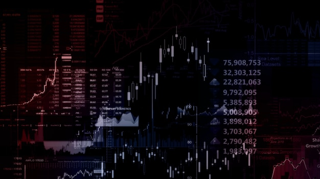 Rendering 3D degli indici azionari nello spazio virtuale Recessione della crescita economica