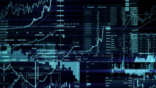 Rendering 3D degli indici azionari nello spazio virtuale Recessione della crescita economica