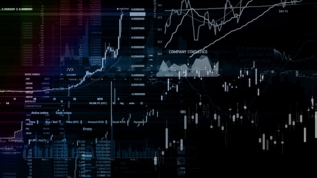 Rendering 3D degli indici azionari nello spazio virtuale Recessione della crescita economica