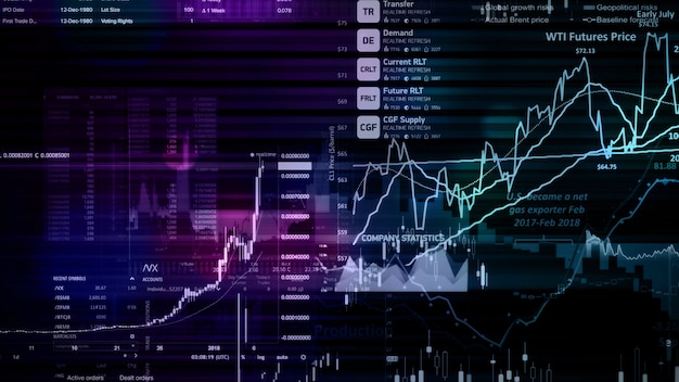 Rendering 3D degli indici azionari nello spazio virtuale Recessione della crescita economica