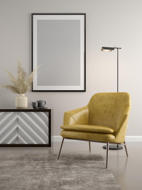 Rendering 3D degli interni minimalisti del soggiorno moderno